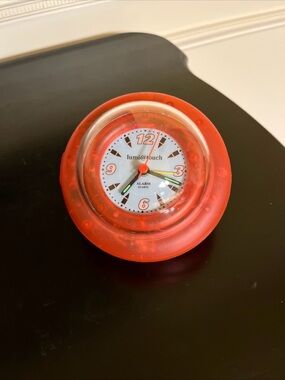 vintage 90s NWOB Lumi@touch alarm clock translucent circular body, uses battery